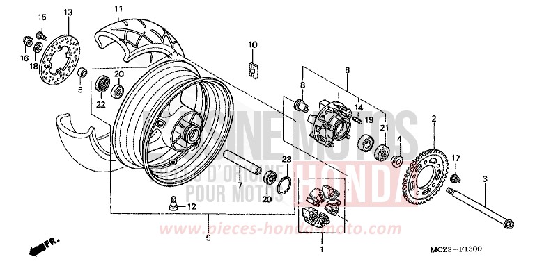 HINTERRAD von Hornet 900 MAT BULLET SILVER (NH389) von 2003